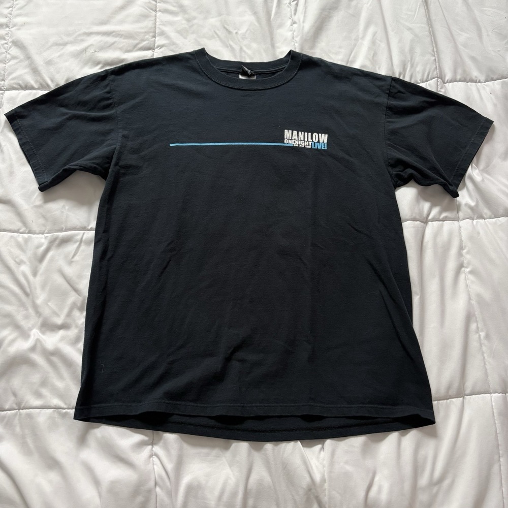 VTG Barry Manilow T Shirt Tee Black Mens XL Crew Neck 2004 One Night Live Tour